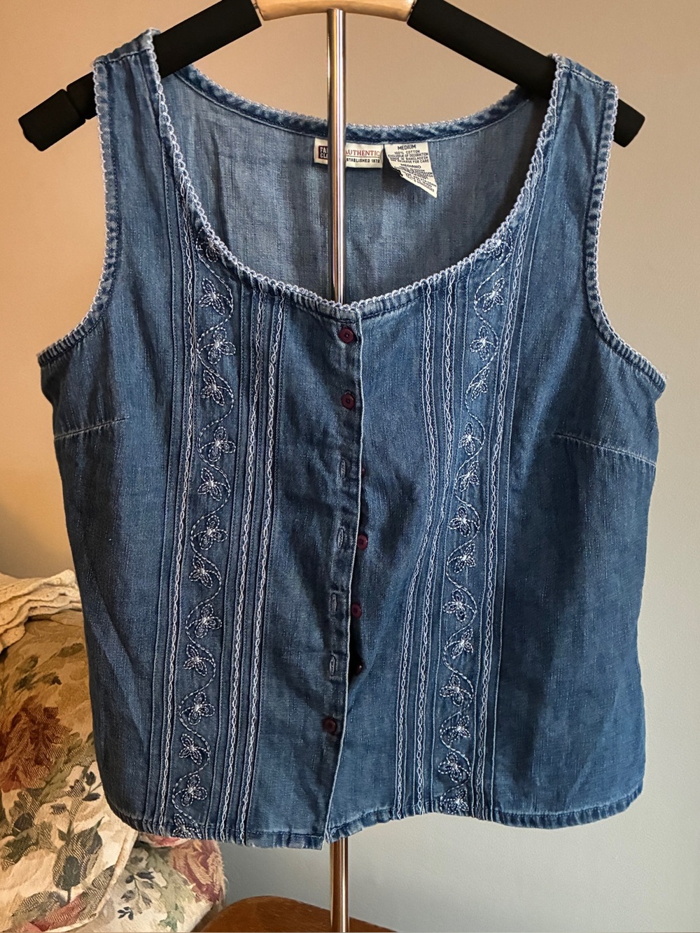 Faded Glory Medium Blue Denim Button-Front Tank